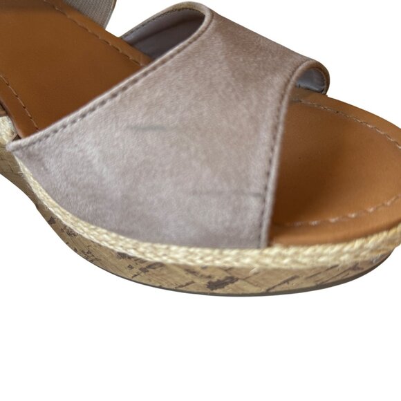 Ana Nautical Beige Elastic Strap Wedge Sandals 3.5" Heel Womens Size 11M - Picture 8 of 14